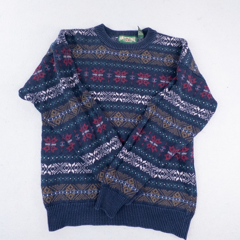 Vintage American Eagle Outfitters Nordic Fair Isle Sweater Unisex Medium Blue